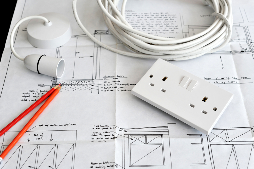 Blueprint plans of home building and construction with electrica